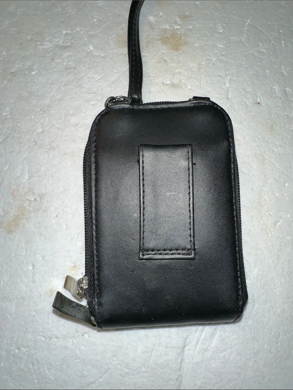 Vintage Buxton black leather wallet with cell pocket and detachable strap